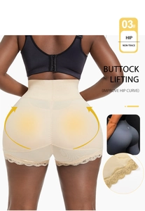 Détails de culotte gainante taille haute avec ourlet en dentelle et effet push-up