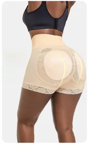Detail view of high waist body shaper with lace trim and butt lifting structure
