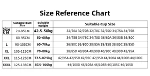 Guide des tailles pour brassière de sport zippée devant, tailles du S au 3XL inclus