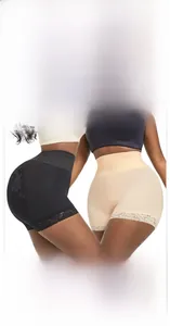 Detail of high waist tummy control shapewear with lace trim and seamless hip lift design