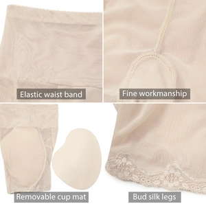 Seamless high-waist tummy control panties with lace trim and removable pads