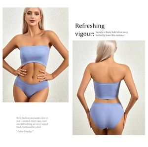 Detailed view of seamless ribbed knit lingerie set in Morandi purple with backless design