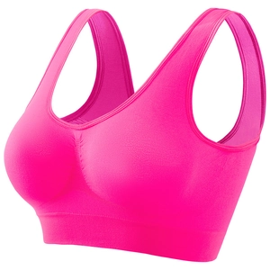 Soutien-gorge de sport rose vif sans couture avec col en U et larges bretelles pour le fitness