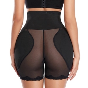 High waist black tummy control shaper with hip lifting pads and lace trim details