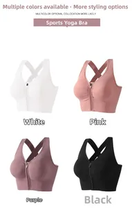 Soutiens-gorge de sport à zip avant en quatre couleurs avec dos croisé pour le yoga