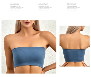 Detailed view of seamless ribbed modal cotton tube top bra in grey blue with back design