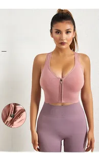 Détail de la fermeture éclair avant avec protection anti-frottement sur brassière rose