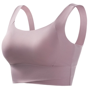 Seamless lotus pink sports bra with wide straps for high-impact workout support