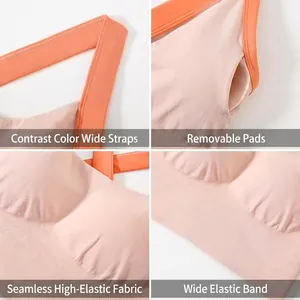 Soutien-gorge sport sans couture à bretelles larges et coussinets amovibles en rose et orange