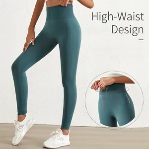 Donkergroene yoga legging met hoge taille voor buikcontrole en vormgevende fitness