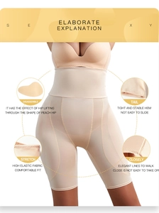 Macro shot of high-elasticity fabric and hip-lifting structure on beige shapewear
