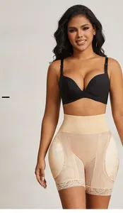 Detail of high waist butt lifter panties with breathable mesh and delicate lace trim