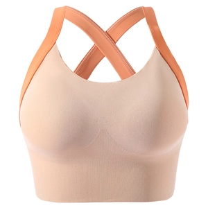 Soutien-gorge de sport sans couture à dos croisé pêche et orange pour le fitness
