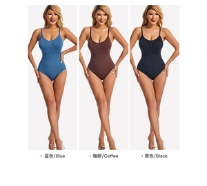 Dreifarbige Anzeige von Bodysuits mit V-Ausschnitt in Blau, Kaffee und Schwarz