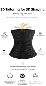 Detail of waist trainer featuring 4 steel bones and 3 rows of hooks for support