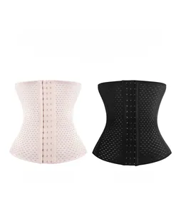 Detail view of breathable mesh waist trainers with three-row hooks in black and beige