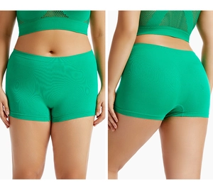 Detailed front and back view of green seamless breathable high-waist safety shorts