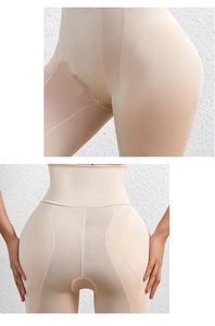 Detail of high-waist shaping panties in beige showing tummy control and butt lift effect