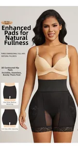 Detailed close-up of high-waist butt lifter with 3D pads and lace trim for hip enhancement