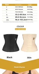 Detailed size chart for breathable waist trainer showing S-XXXL measurements and colors