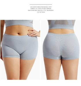 Detailed front and back view of high-elasticity seamless shaping safety shorts in blue