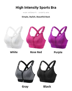 Detailed close-up of high-impact sports bras with front zipper and cross-back straps