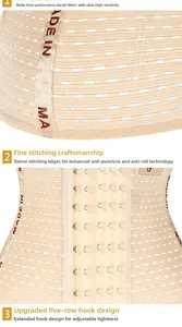 Close-up of breathable mesh fabric and five-row hook closure on waist trainer belt