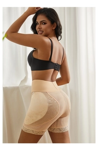 Detailed view of high waist shaper with exquisite lace trim and jacquard texture