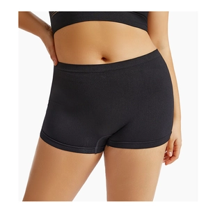 Close-up of black seamless safety shorts with high-waist design on a white background
