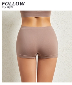 Rear view of high-waist seamless boxer briefs in light brown showing elastic fit and comfort