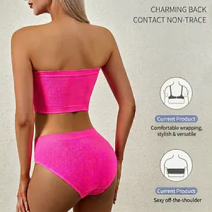 Seamless backless lingerie set in rose pink with tube top and briefs for small chest