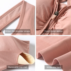 Soutien-gorge de sport yoga avec zip frontal et larges bretelles en maille rose poudré