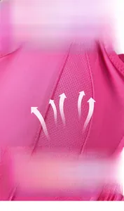 Macro shot of breathable mesh fabric and high-elastic stitching on rose red sports bra
