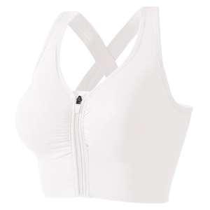 Soutien-gorge de sport blanc avec zip avant, dos croisé et tissu extensible sans couture