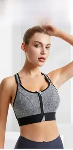 Detailed view of high-impact sports bra featuring front zipper and wide elastic underband