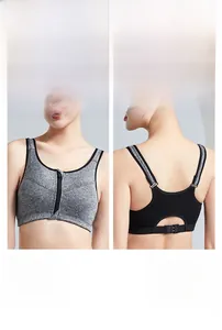Detail view of sports bra featuring front zipper and adjustable racerback design