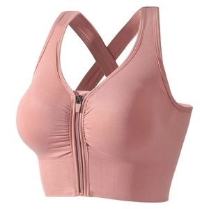 Soutien-gorge de sport à zip avant rose poudré avec bretelles croisées pour maintien yoga