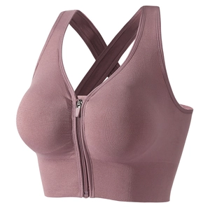 Soutien-gorge de sport mauve avec fermeture éclair avant et bretelles croisées