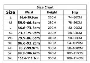 Detailed size chart for high waist shapewear including waist and hip measurements