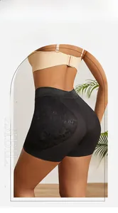 Detail showing lace and mesh high waist shapewear with padded peach hip lifting effect