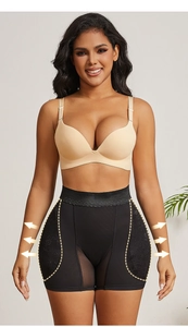 Detail of high waist tummy control shapewear with side lace and compression arrows