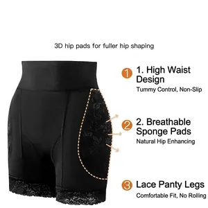 High waist hip enhancer shapewear with 3D padded hips and lace trim in black