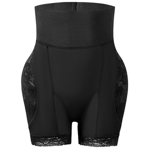 High-waist tummy control shapewear in black with lace trim and butt lifting design