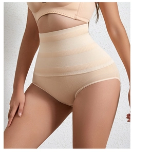 Detail of high-waisted seamless body shaper with elastic reinforced bands for tummy control