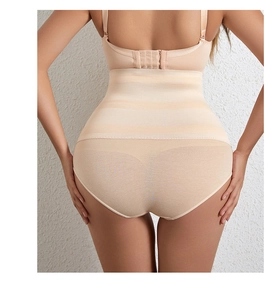 Back view of high-waisted shaping panties in beige showing lifting and slimming effect