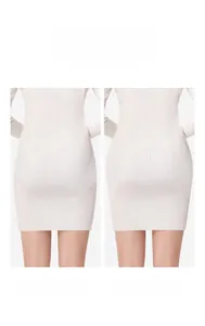 Detailed comparison showing hip enhancement effect of the shaper under a white dress