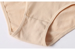 Close-up of double-layer cotton crotch and delicate stitching on high waist panties