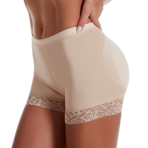 Short rembourré remonte-fesses pour femmes avec taille haute et dentelle en nude