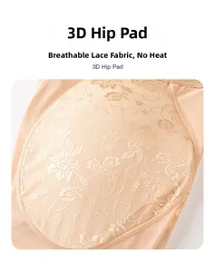 Detailed macro view of 3D hip pads with breathable floral lace fabric in beige color