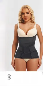 Detail of black postpartum abdominal waist trainer with adjustable velcro and breathable mesh